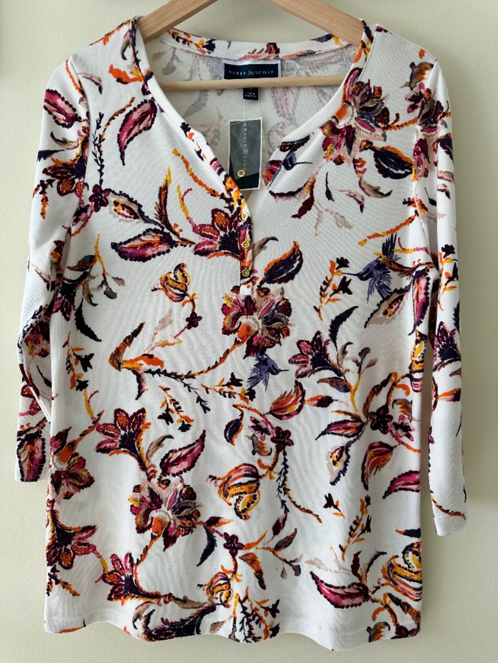 Karen Scott Women’s Floral Henley Top - Size M